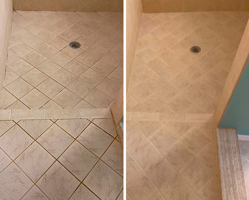 Shower Before and After a Service from Our Tile and Grout Cleaners in Englewood