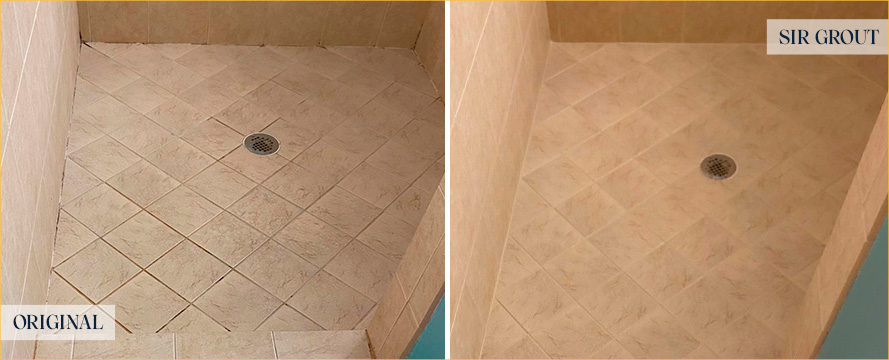 Shower Before and After a Service from Our Tile and Grout Cleaners in Englewood