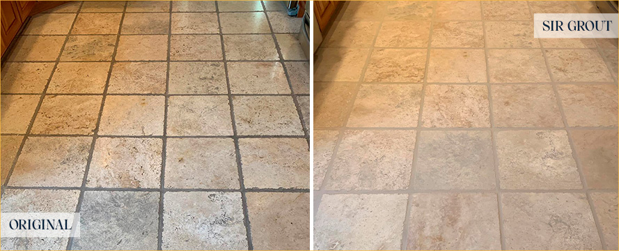 Travertine Floor Restored by Our Tile and Grout Cleaners in Wayne, NJ